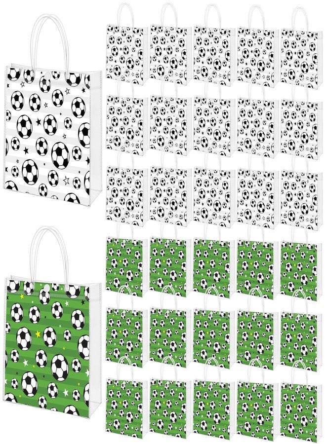 MIMIND 30 Pieces Soccer Clear PVC Gift Bags with Handles 8 x 8 x 3.15 Inch Soccer Theme Goodie Bags Sport Themed Favor Treat Bag for Sports Team Birthday Holiday Party Supplies - Image 1